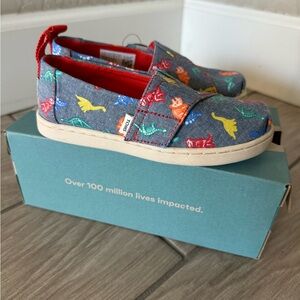 New TOMS Alpargata Navy Chambray Dino Toddler 10 Shoes